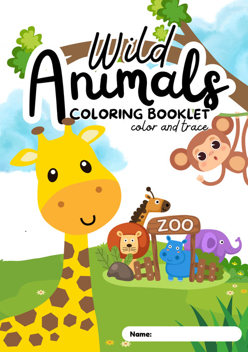 Wild animals printable colouring book PDF cover for kids, KM PRINTS