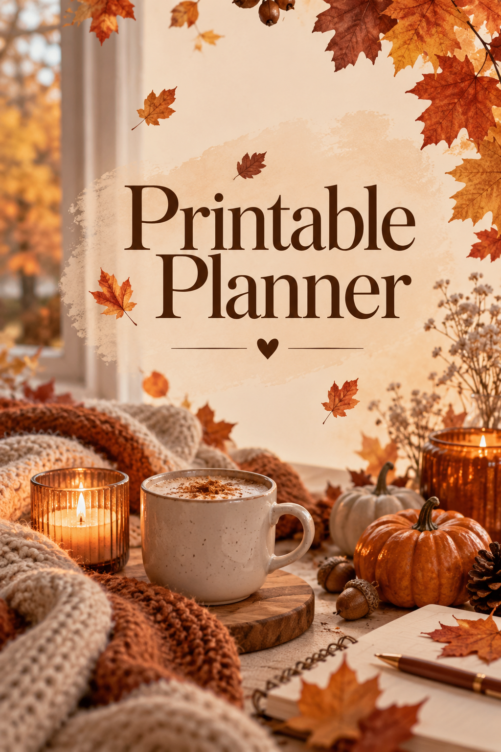 Autumn printable planner PDF cover, Under the Autumn Moon, KM PRINTS