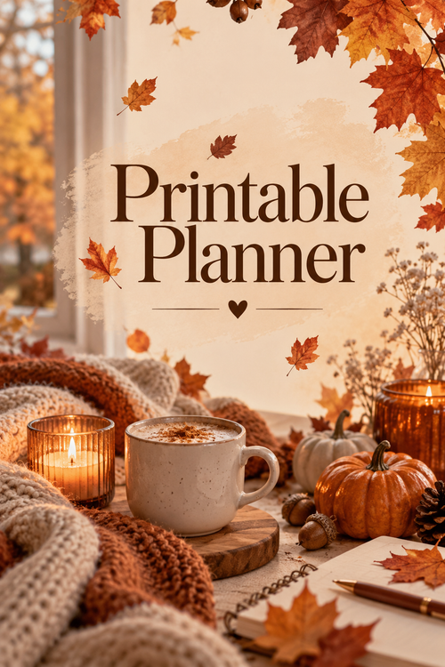 Autumn printable planner PDF cover, Under the Autumn Moon, KM PRINTS